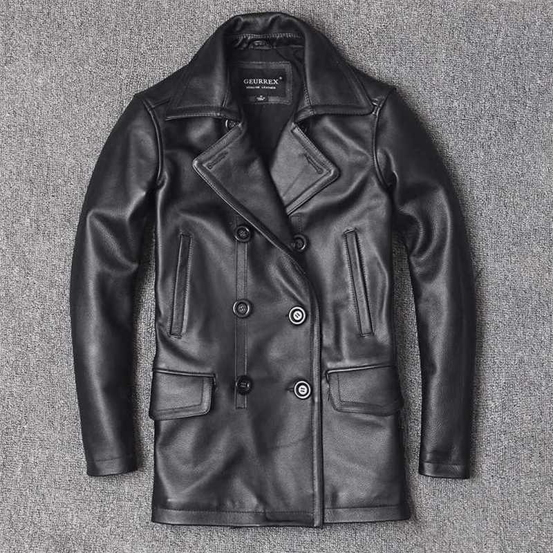 Men'S Fashion Leather Jacket - Jaqueta de couro genuíno masculina camada