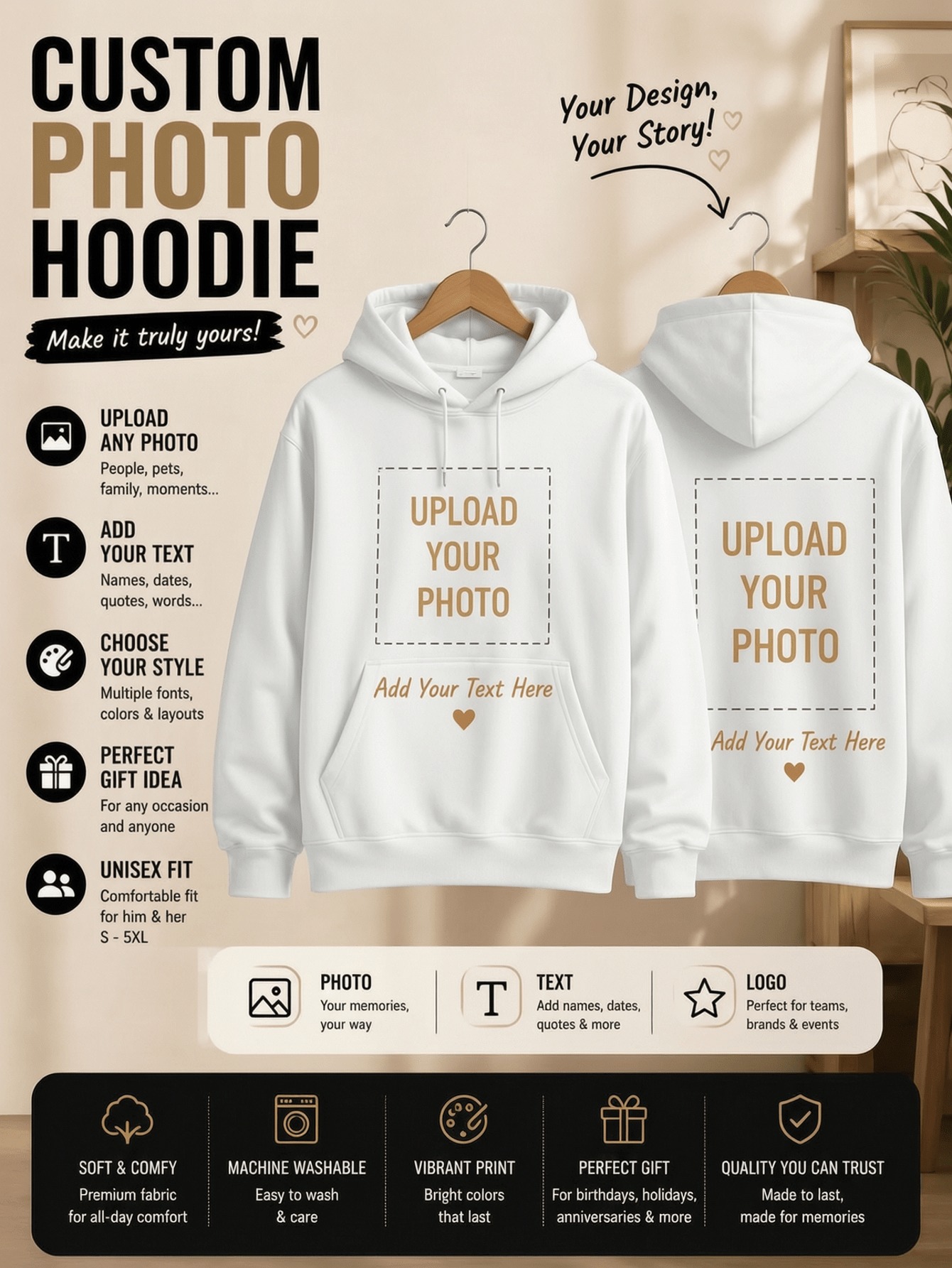Graphic Tee Oversized - Hoodies Personalizados de Inverno para Mulheres,