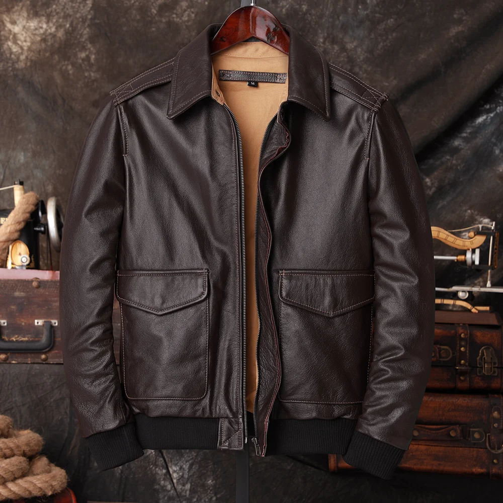 Men'S Fashion Leather Jacket - Jaqueta de Couro Genuíno Masculina Bomber