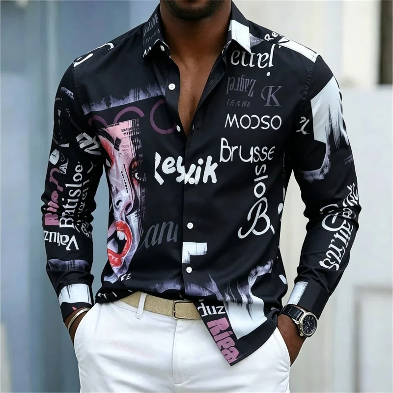 Camisa masculina estampada de  - Mens Fashion Casual avaliação e preço