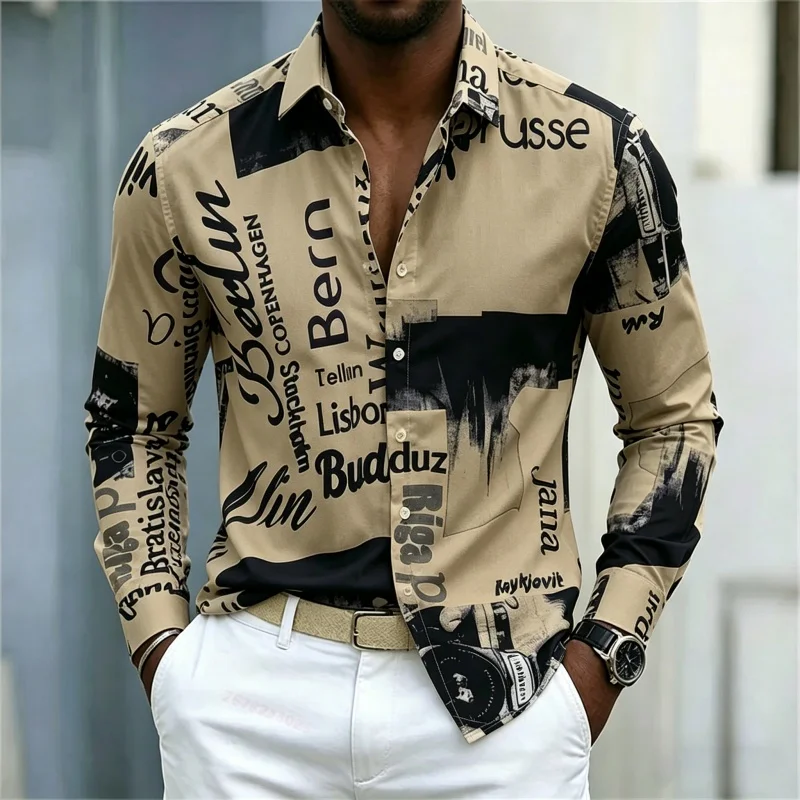 Camisa masculina estampada de  - Mens Fashion Casual avaliação e preço