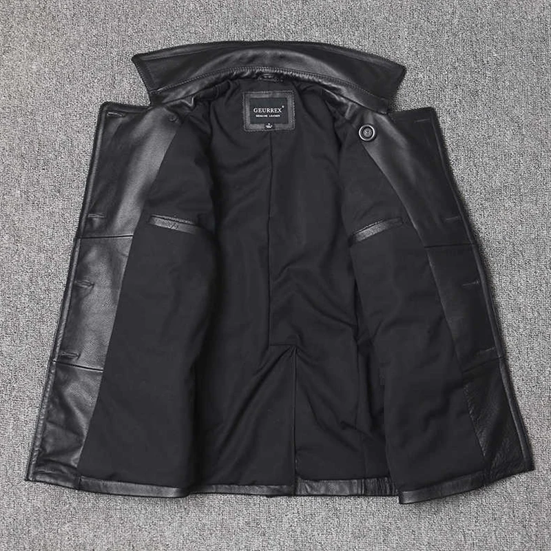 Jaqueta de couro genuíno mascu - Men'S Fashion Leather Jacket avaliação e preço