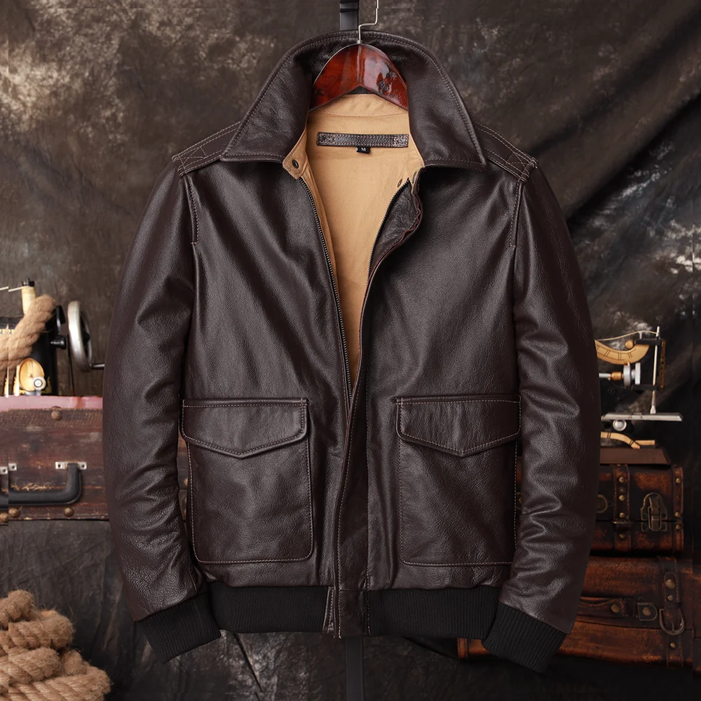 Jaqueta de Couro Genuíno Mascu - Men'S Fashion Leather Jacket avaliação e preço