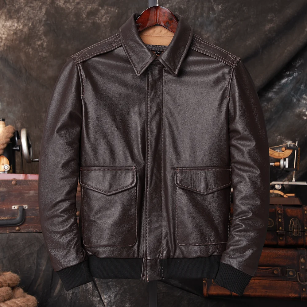 Jaqueta de Couro Genuíno Mascu - Men'S Fashion Leather Jacket avaliação e preço