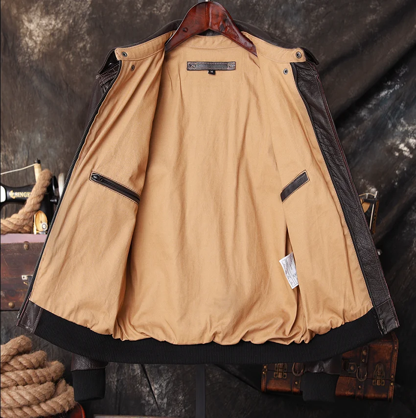 Jaqueta de Couro Genuíno Mascu - Men'S Fashion Leather Jacket avaliação e preço