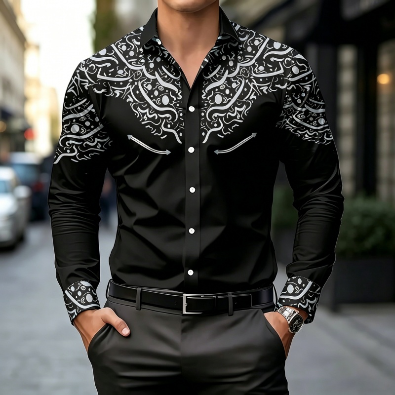 Camisa com Estampa em Preto e  - Mens Fashion Casual avaliação e preço