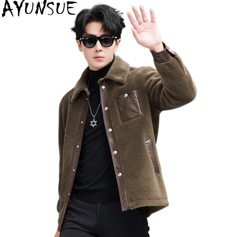 Ayunsue 100% casaco de lã para - Men'S Fashion Leather Jacket avaliação e preço