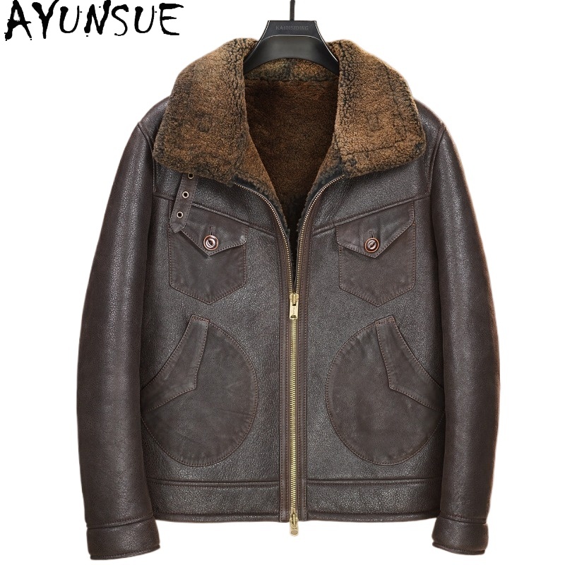 AYUNSUE Casaco de Pele 100% Na - Men'S Fashion Leather Jacket avaliação e preço