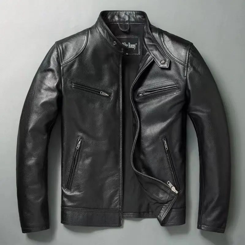 Jaqueta de couro genuína para  - Men'S Fashion Leather Jacket avaliação e preço